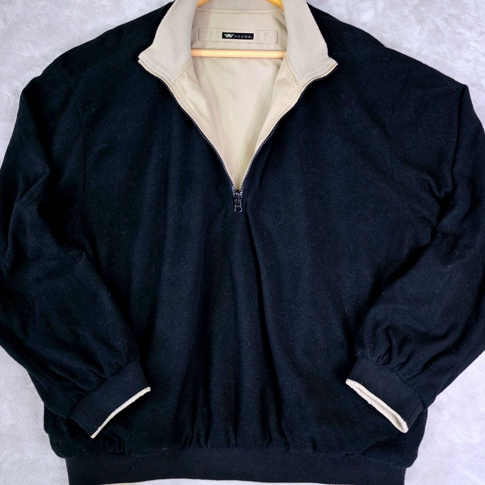 Wedge Golf & Beyond Mens Size L Reversible 1/4 Zip Pullover Jacket Beige Black - Picture 15 of 15